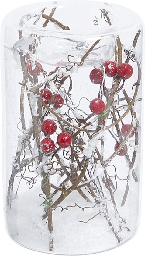 Decoratieve theelichthouder in transparant en rood glas H12