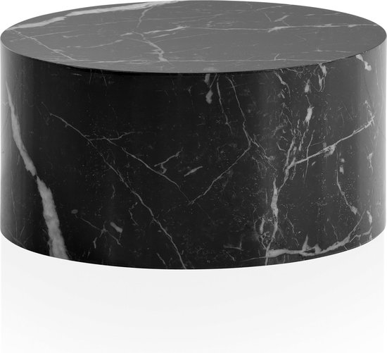 Rootz Elegante Salontafel - Ronde Tafel - Marmerlook - Zwart - Plank met afstandsbediening - Veelzijdig ontwerp - Krasbescherming - 60 cm x 60 cm x 30 cm