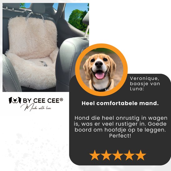 By Cee Cee Autostoel Hond Deluxe - Hondenmand Auto Met Veiligheidsriempje - Automand Hond - Hondenstoel - Autozitje - Beige - Maat M - By Cee Cee