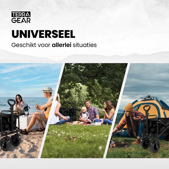 TerraGear Bolderkar opvouwbaar - Tot 150KG draagvermogen - 98L capaciteit - Dikke banden met rem - Zwart van TerraGear — afbeelding 3
