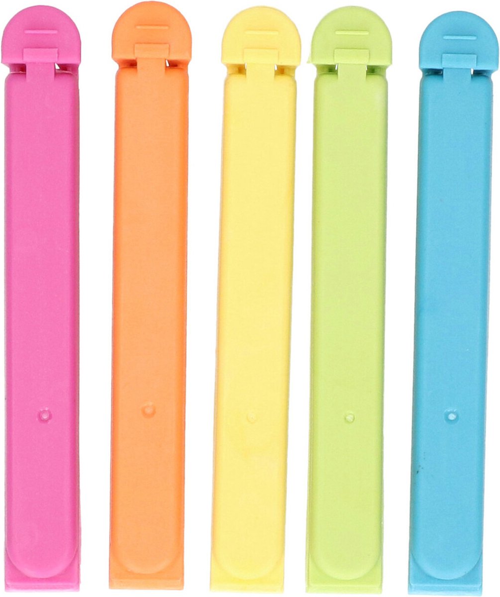 Knijpers set - 5x stuks - gekleurd - kunststof - 11 cm - vershoud knijpers/clips - sluitklemmen