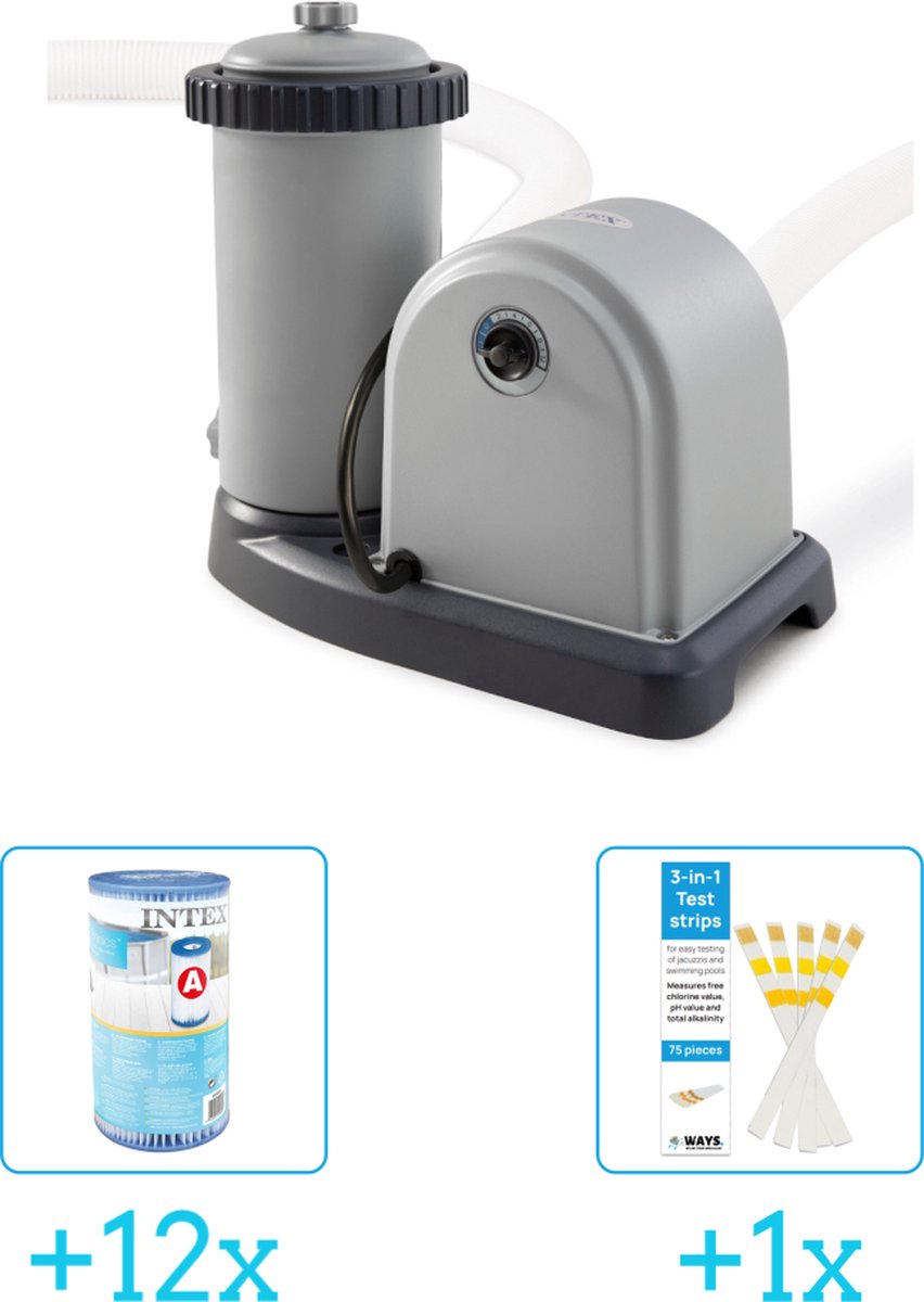 Intex 28636GS Filterpomp – 5.678 liter per uur inclusief Intex Filter Cardridge – Type A (12 stuks) & WAYS Testrips (1 stuks) Intex 28636GS Filterpomp – 5.678 liter per uur inclusief Intex Filter Cardridge – Type A (12 stuks) & WAYS Testrips (1 stuks)
