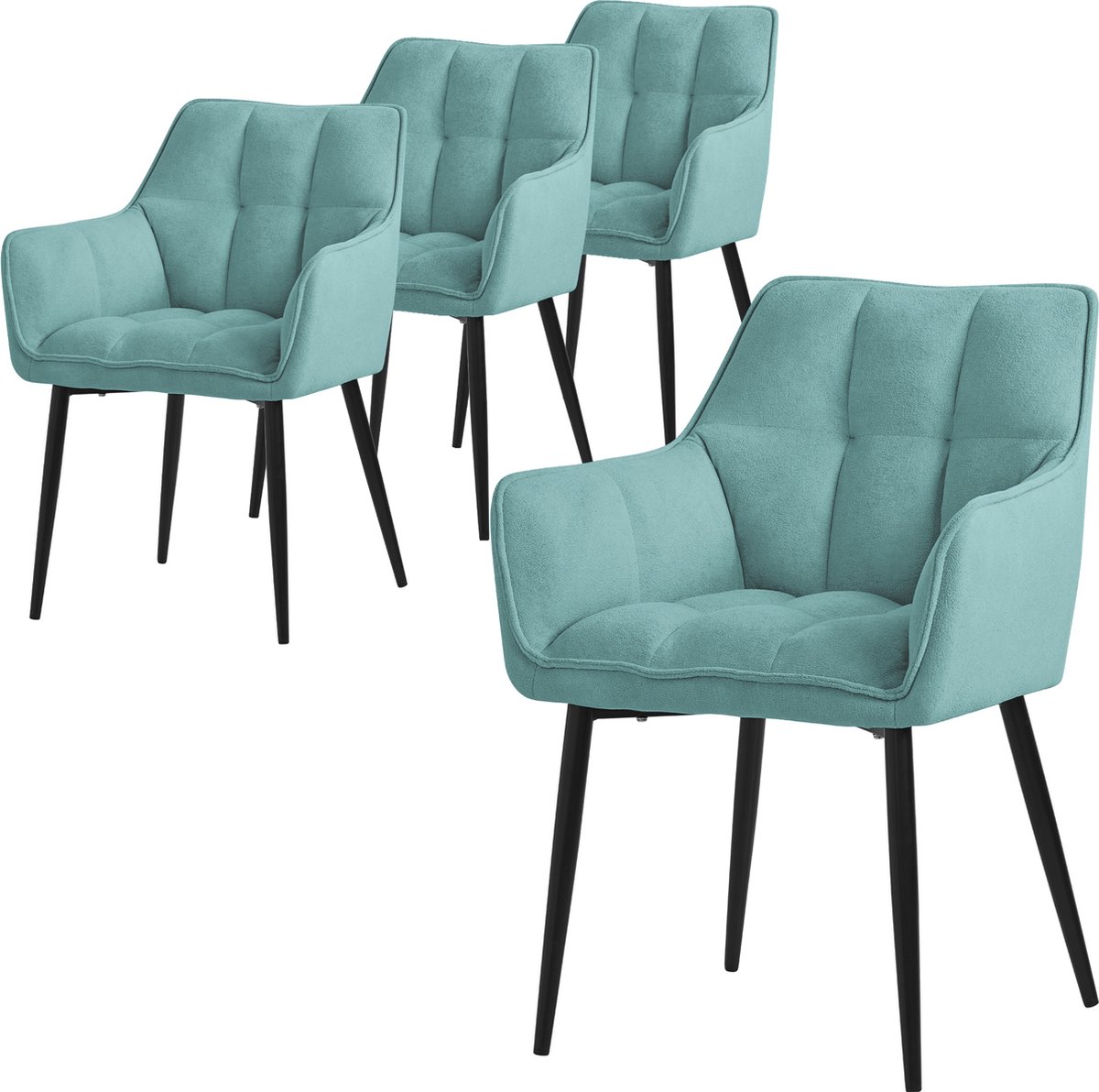 ml-design eetkamerstoelen set van 4 in badstof, petrol, keukenstoel met dikke gestoffeerde zitting & metalen poten, woonkamerstoel met rugleuning en armleuningen, ergonomische loungestoel