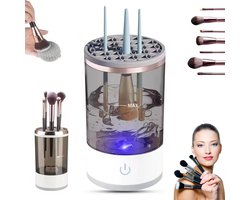 4-in-1 Brush Cleaner - Make up borstel reiniger - 250 ml - Elektronisch - Wit - Penseel reiniger - Kwasten reiniger - Inclusief 2 Reinigende Gezichtsmaskers