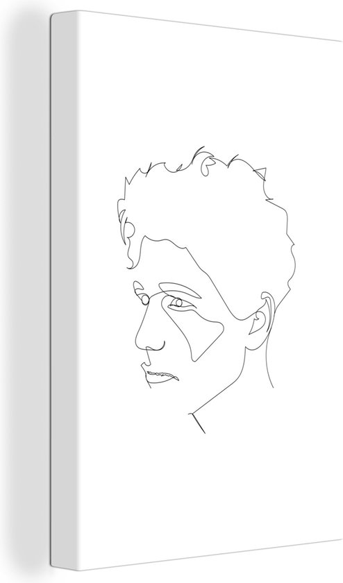 Canvas Schilderij Man - Line art - Zwart - Wit - 20x30 cm - Wanddecoratie