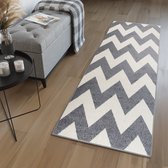 Tapiso Maroko Tapijt Loper Grijs Wit Zigzag Modern Woonkamer Slaapkamer Hal Maat - 120x750