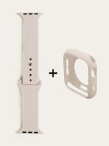 Siliconen bandje geschikt voor Apple Watch + Beschermende case - Creme Roze Geweven - 38 mm - Series 1 2 3 4 5 6 SE - Geschikt voor Apple Watch