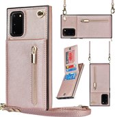 Geschikt Voor Samsung Galaxy S20 FE Hoesje Met Koord - Solidenz Portemonnee Hoes S20 FE - Telefoonhoesje Met Koord S20 FE - Wallet Case - Cover Hoes Met Koordje - S20FE - Rosegoud