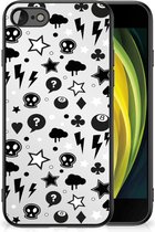 Silicone Back Cover iPhone 7/8/SE 2020/2022 Telefoonhoesje met Zwarte rand Silver Punk