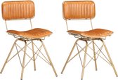 Decoways - Eetkamerstoelen 2 st echt geitenleer messing en bruin