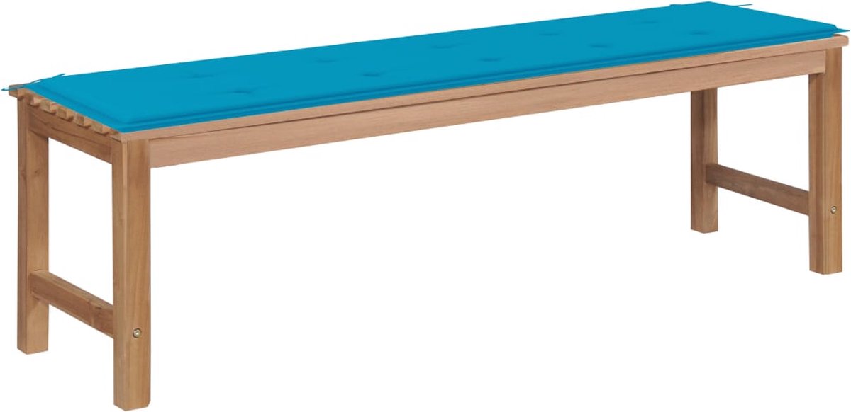 Decoways - Tuinbank met blauw kussen 150 cm massief teakhout