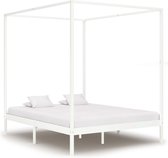 Decoways - Hemelbedframe massief grenenhout wit 180x200 cm