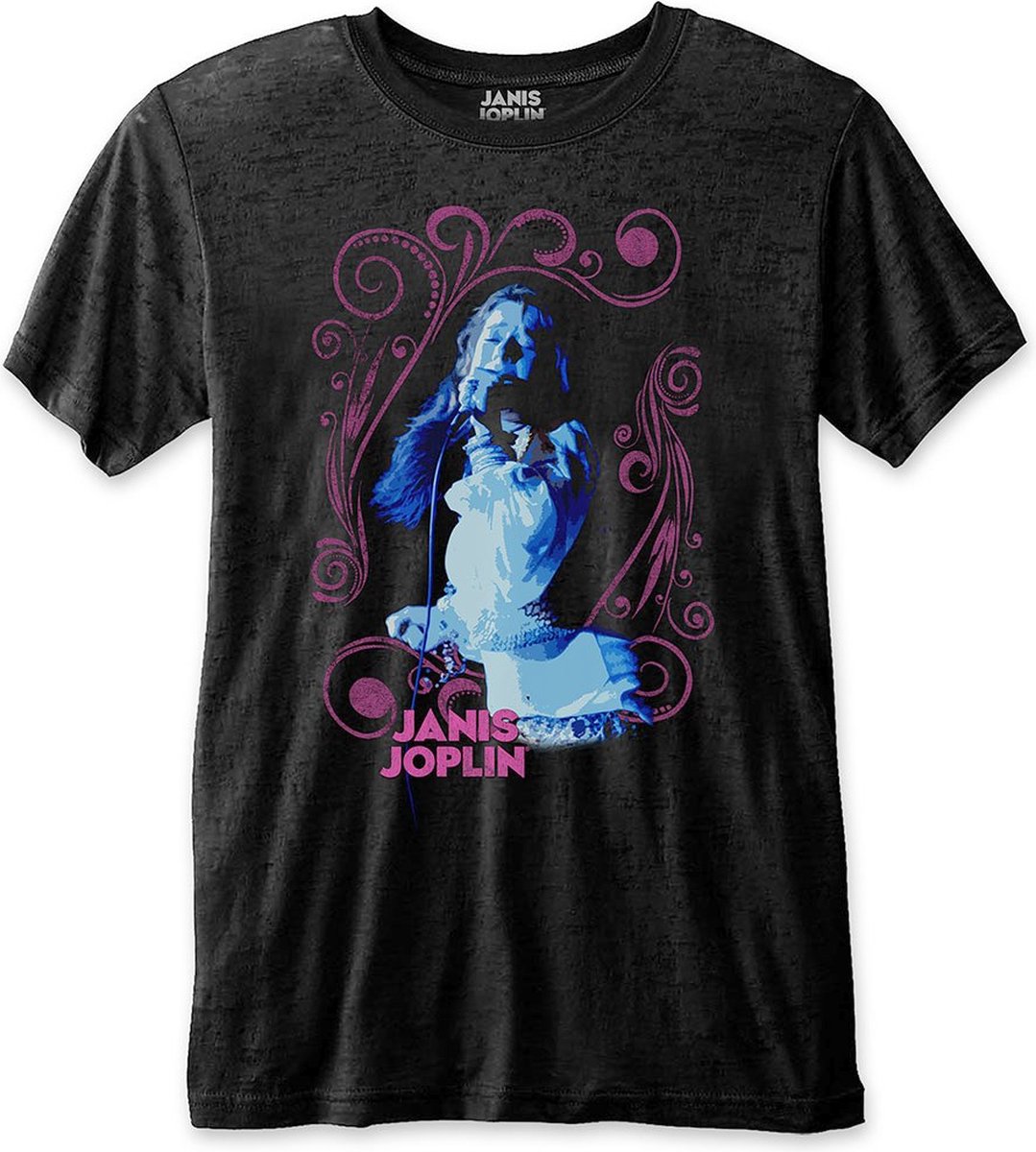 Janis Joplin - Floral Frame Heren T-shirt - XL - Zwart - Rock Off