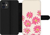 Étui de téléphone iPhone 11 Bookcase - Fleurs - Motif - Minimalisme - Avec compartiments - Étui portefeuille avec fermeture magnétique
