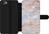 Bookcase Geschikt voor iPhone 7 telefoonhoesje - Marmer print - Luxe - Oranje - Met vakjes - Wallet case met magneetsluiting
