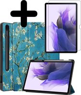 Samsung Tab S7 FE Hoes Hoesje Book Case Met Screenprotector En Uitsparing S Pen - Samsung Galaxy Tab S7 FE Hoes Cover 12,4 Inch Screenprotector - Bloesem