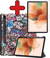 Samsung Tab S7 FE Hoes Book Case Hoesje Met Screenprotector En S Pen Uitsparing - Samsung Galaxy Tab S7 FE Hoes (2021) Cover - 12,4 inch - Graffiti