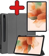 Samsung Tab S7 FE Hoes Book Case Hoesje Met Screenprotector En S Pen Uitsparing - Samsung Galaxy Tab S7 FE Hoes (2021) Cover - 12,4 inch - Grijs