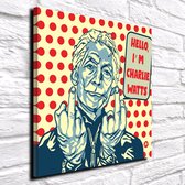 Pop Art Charlie Watts Canvas - 90 x 90 cm - Canvasprint - Op dennenhouten kader - Geprint Schilderij - Popart Wanddecoratie