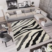 Tapiso Qmega Vloerkleed Grijs Zwart Zebra Dierenprint Tapijt Maat- 160x220