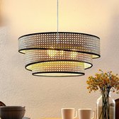 Lucande - hanglamp - 3 lichts - ijzer, bamboe - H: 25 cm - E27 - licht hout, chroom