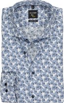 OLYMP No. 6 Six super slim fit overhemd - blauw met wit dessin - Strijkvriendelijk - Boordmaat: 42