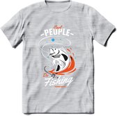 Cool People Do Fishing - Vissen T-Shirt | Oranje | Grappig Verjaardag Vis Hobby Cadeau Shirt | Dames - Heren - Unisex | Tshirt Hengelsport Kleding Kado - Licht Grijs - Gemaleerd -