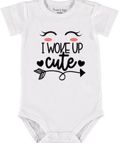 Baby Rompertje met tekst 'I woke up this cute' |Korte mouw l | wit zwart | maat 50/56 | cadeau | Kraamcadeau | Kraamkado