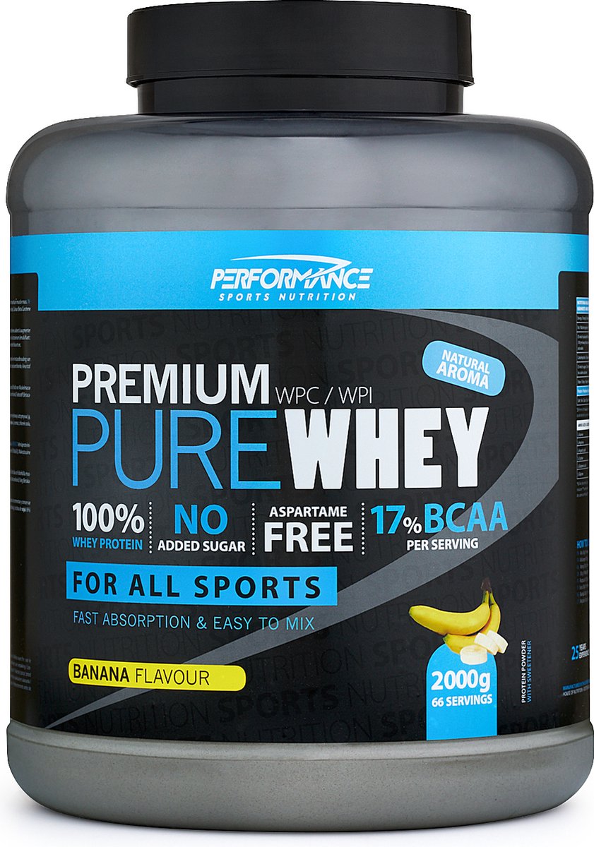 Performance - Pure Whey (Banana - 2000 gram) - Whey Protein - Eiwitpoeder - Eiwitshake - Sportvoeding - 66 shakes