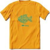 I Love Fishing - Vissen T-Shirt | Aqua | Grappig Verjaardag Vis Hobby Cadeau Shirt | Dames - Heren - Unisex | Tshirt Hengelsport Kleding Kado - Geel - M