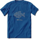 I Love Fishing - Vissen T-Shirt | Grijs | Grappig Verjaardag Vis Hobby Cadeau Shirt | Dames - Heren - Unisex | Tshirt Hengelsport Kleding Kado - Donker Blauw - L