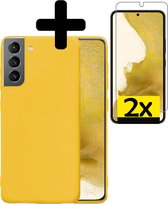 Hoesje Geschikt voor Samsung S22 Hoesje Siliconen Case Met 2x Screenprotector - Hoes Geschikt voor Samsung Galaxy S22 Hoes Siliconen - Geel.