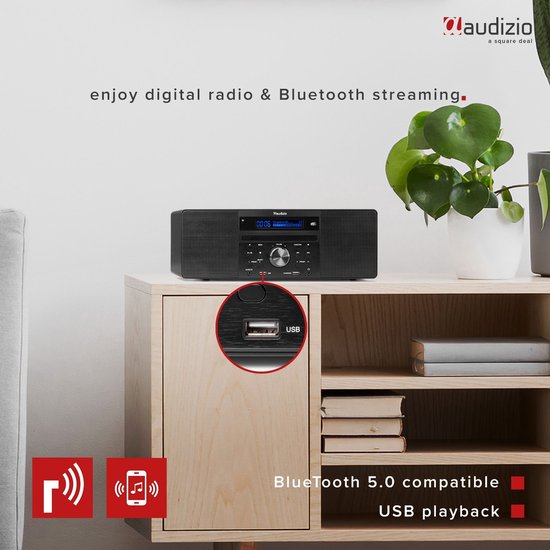 DAB radio met CD speler, Bluetooth, USB mp3 speler en radio - Stereo - Zwart - Audizio Prato - Audizio