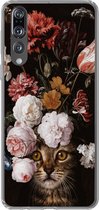Geschikt voor Huawei P20 Pro hoesje - Kat - Bloemen - Kunst - Siliconen Telefoonhoesje