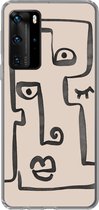 Geschikt voor Huawei P40 Pro hoesje - Oog - Lippen - Line art - Siliconen Telefoonhoesje