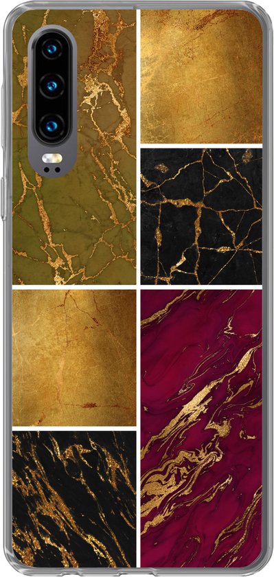 Coque Huawei P30 - Imprimé Marbre - Or - Zwart - Rose - Coque en Siliconen -