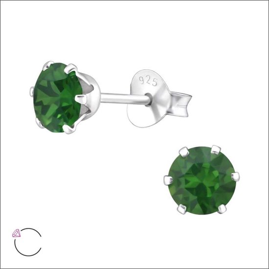 Aramat jewels ® - Oorbellen rond swarovski elements kristal 925 zilver groene opaal 5mm