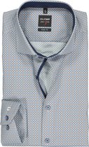 OLYMP Level 5 body fit overhemd - blauw met wit en camel dessin (contrast) - Strijkvriendelijk - Boordmaat: 41