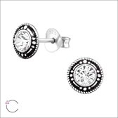 Aramat jewels ® - Geoxideerde oorbellen rond swarovski elements kristal 925 zilver transparant 7mm