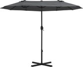 Rechte parasol 2 koppen 3 x 1,8 m - Stalen mast en baleinen - 180gr polyester - Grijs