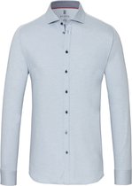DESOTO slim fit overhemd - stretch pique tricot haifisch kraag - lichtblauw melange - Strijkvrij - Boordmaat: 37/38