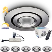 Ledisons LED Inbouwspots met Afstandsbediening Piccolo Zilver Set 8 spotjes met Driver - Dimbaar Kantelbaar IP54 3W 2700K Warm wit licht 240V 38 Stralingshoek >80 CRI Traploos Dimm