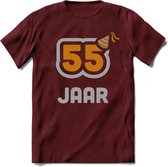 55 Jaar Feest T-Shirt | Goud - Zilver | Grappig Verjaardag Cadeau Shirt | Dames - Heren - Unisex | Tshirt Kleding Kado | - Burgundy - S