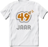 49 Jaar Feest T-Shirt | Goud - Zilver | Grappig Verjaardag Cadeau Shirt | Dames - Heren - Unisex | Tshirt Kleding Kado | - Wit - 3XL