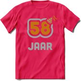58 Jaar Feest T-Shirt | Goud - Zilver | Grappig Verjaardag Cadeau Shirt | Dames - Heren - Unisex | Tshirt Kleding Kado | - Roze - S