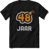 48 Jaar Feest T-Shirt | Goud - Zilver | Grappig Verjaardag Cadeau Shirt | Dames - Heren - Unisex | Tshirt Kleding Kado | - Zwart - 3XL