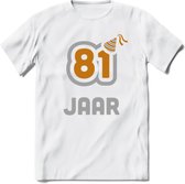81 Jaar Feest T-Shirt | Goud - Zilver | Grappig Verjaardag Cadeau Shirt | Dames - Heren - Unisex | Tshirt Kleding Kado | - Wit - 3XL