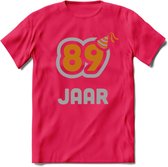 89 Jaar Feest T-Shirt | Goud - Zilver | Grappig Verjaardag Cadeau Shirt | Dames - Heren - Unisex | Tshirt Kleding Kado | - Roze - S