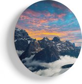 Artaza Houten Muurcirkel - Bergen Landschap Met Wolken In Italië - Ø 85 cm - Groot - Multiplex Wandcirkel - Rond Schilderij