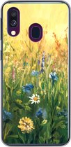 Geschikt voor Samsung Galaxy A40 hoesje - Bloemen - Waterverf - Zon - Siliconen Telefoonhoesje
